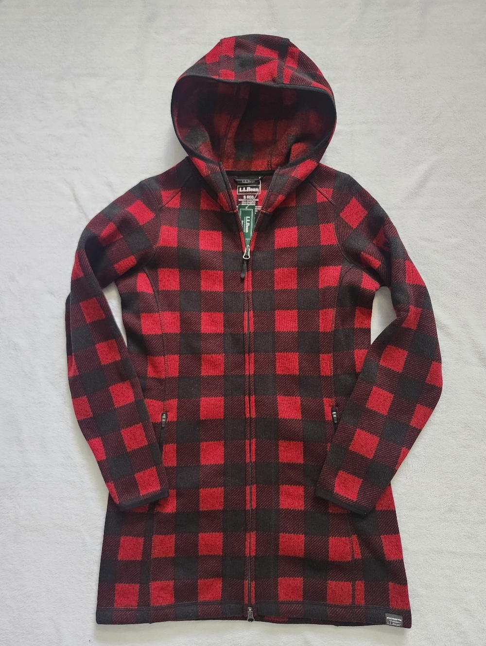 L.L.BEAN Womens Buffalo Plaid‎ Hooded Sweater Fleece Coat Jacket Small NWT